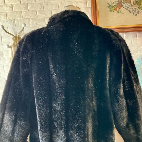 Vintage Marvin Richards Long Black Plush Faux Fur Overcoat Reversible Nylon Coat - Picture 7 of 9